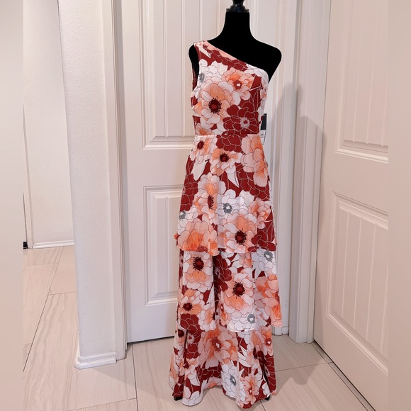 Rachel Roy Vixon Floral Rita one shoulder Ruffle Tiered maxi dress size 6 NWT - Picture 3 of 5